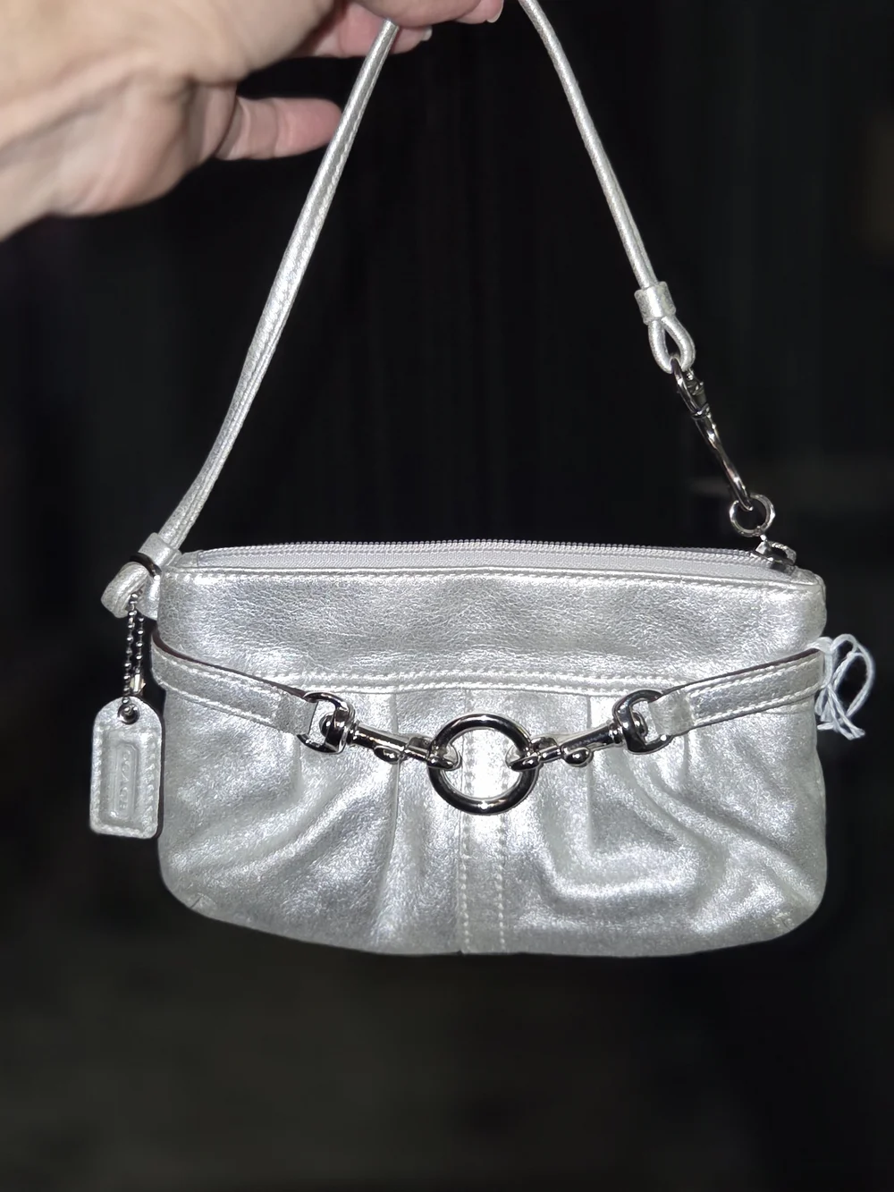 Coach Silver Metallic Wristlet Clutch With Dust Bag